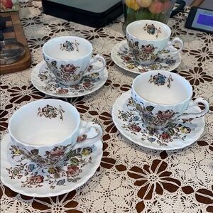Set of 4. Staffordshire Bouquet Johnson Brother's Vintage Teacups and Saucers